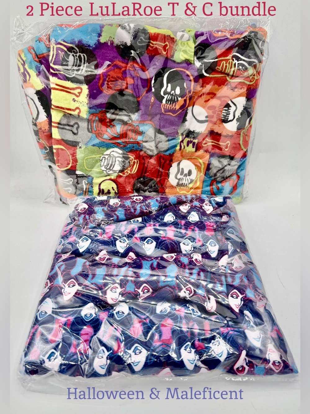 EUC LuLaRoe Tall & Curvy 2 Pc Leggings Bundle Featuring: Halloween & Maleficent
